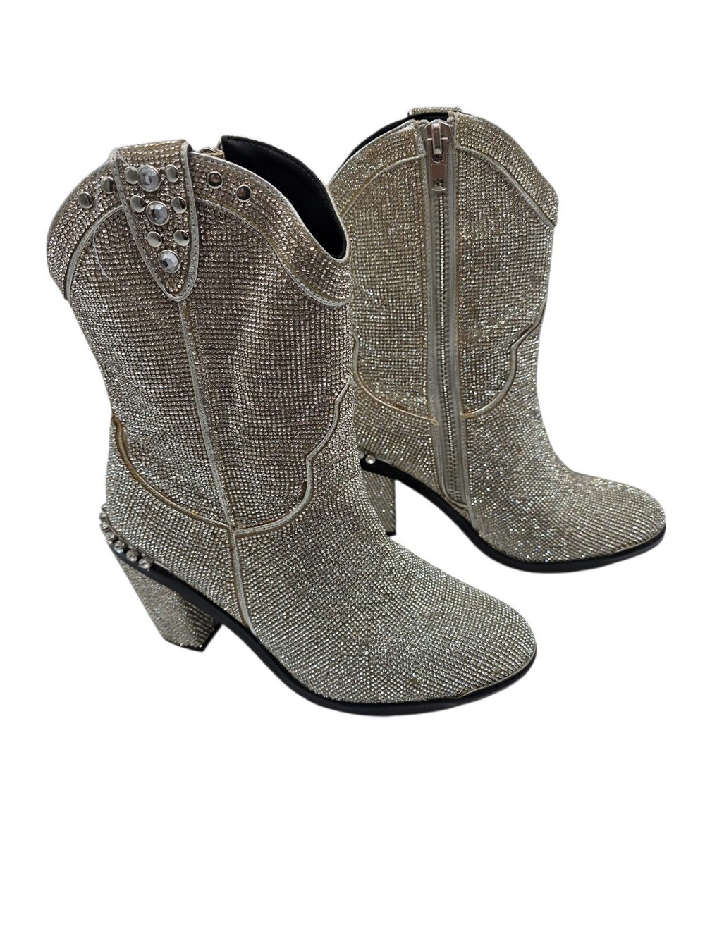 Doll Kill Icy Sheriff Shine Bling Rhinestone Silver Sparkle Cowboy Boots Size 8
